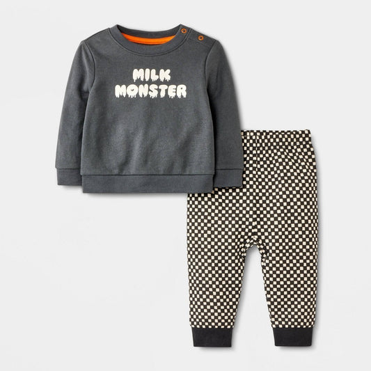 Cat & Jack Newborn Halloween Milk Monster Sweatshirt Set boys
