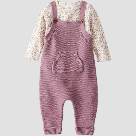 Little Planet By Carter's Organic Sweater Overalls Set, Pink 6M