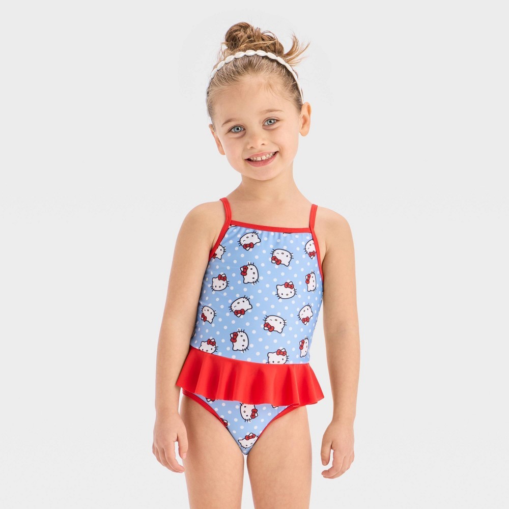 Hello Kitty Toddler Swimsuit Polka Dot 3T Light Blue/Red girl