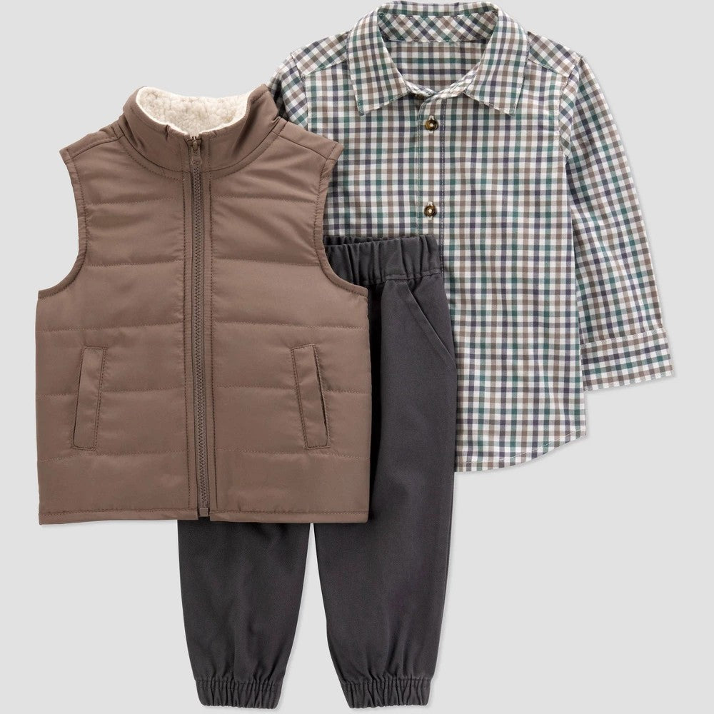 Carter's Baby Boys' 3pc Vest Set Brown/Gray Newborn