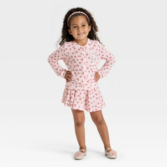 Hello Kitty Floral Cardigan and Skirt Set 3T Pink girl