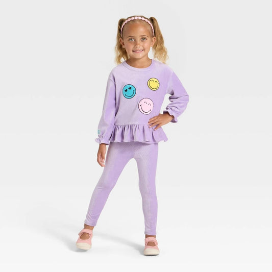 SmileyWorld Toddler Girls' Velour Top and Pants Set 5T Purple