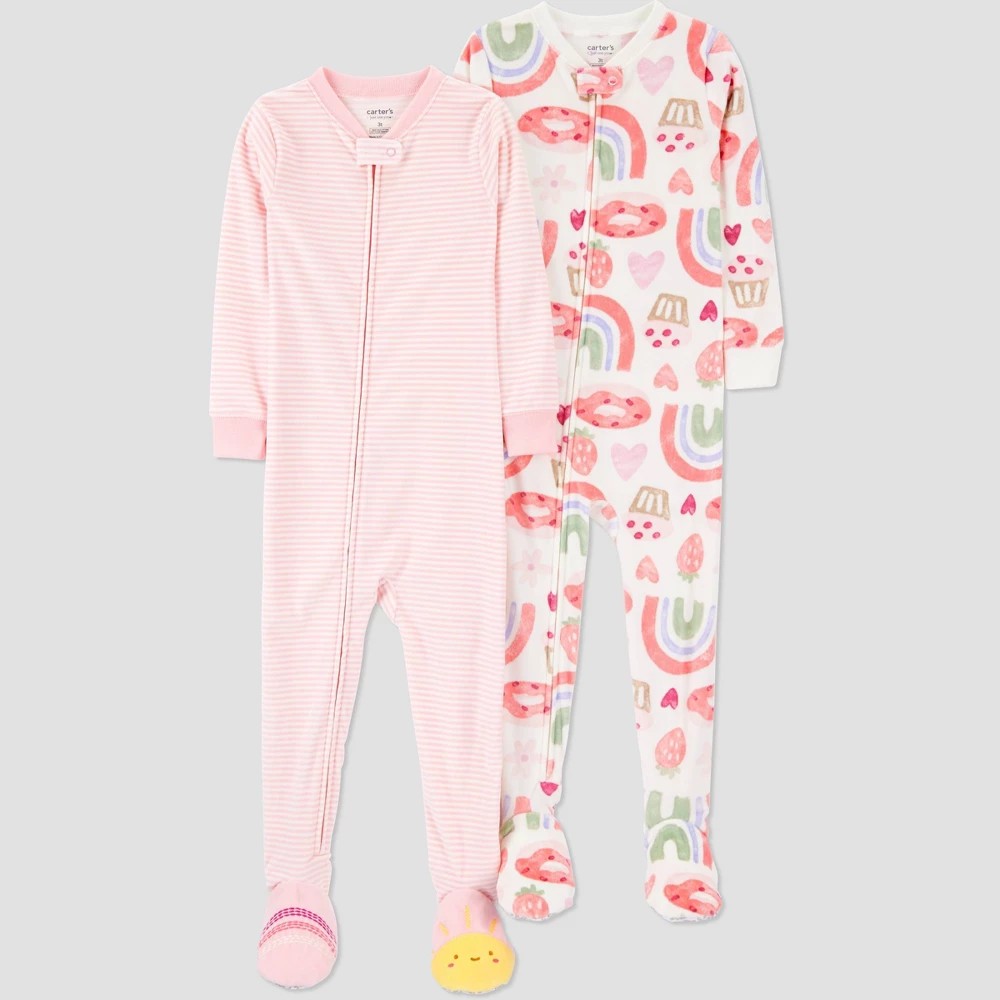 Carter's Toddler Girls' 2pk Velour Footed Pajamas 12M Pink
