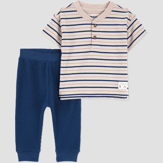 Carter's  Baby Boys' 2pc Striped Short Sleeve T-Shirt and Jogger Pants Set - Blue 6M