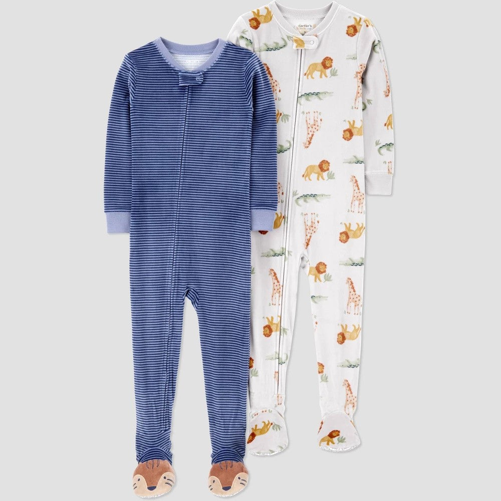 Carter's Toddler Boys' 2pk Velour Footed Pajamas 5T Blue/Gray