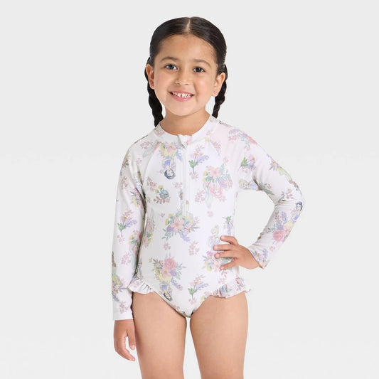 Disney Toddler Girls' Princess Rash Guard Swimsuit 4T Ivory