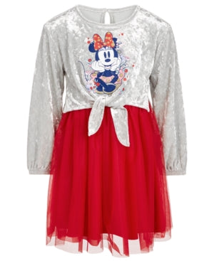 Disney Minnie Mouse Velvet Dress Light Gray,  Girls Size 5