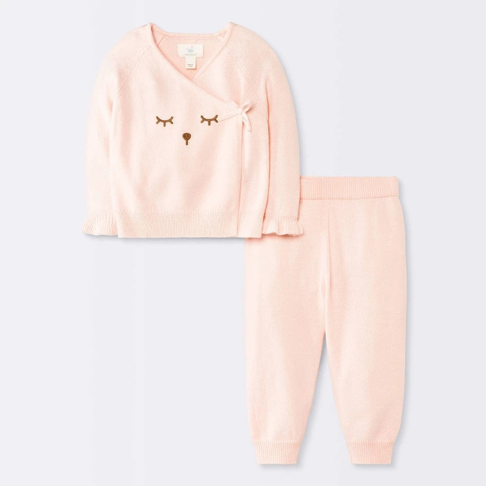 Cloud Island Baby Girls' Bear Face Sweater Set Pink 18M