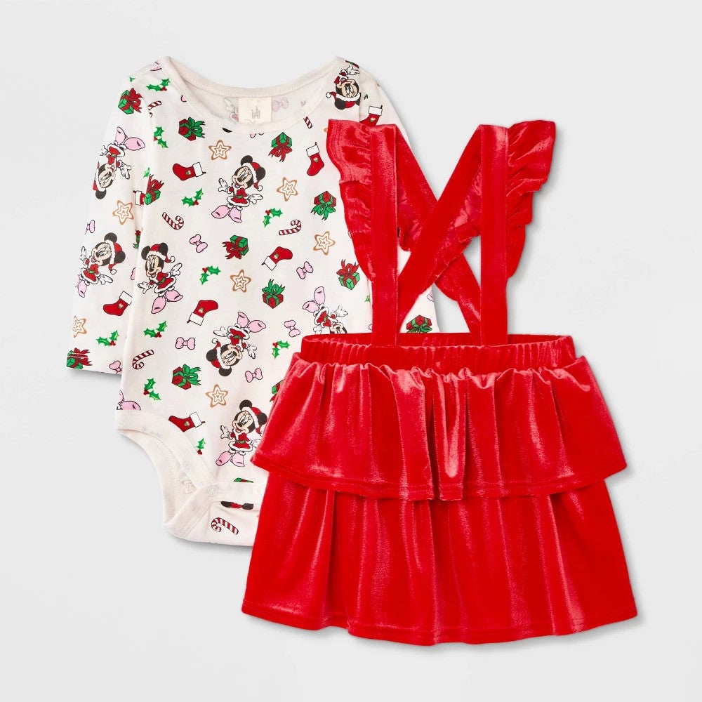 Disney Minnie Mouse 2pc Christmas Bodysuit & Dress - size 12M