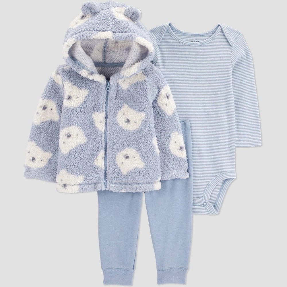 Carter's Baby Boys' 3pc Bears Faux Shearling Set - Blue 6M