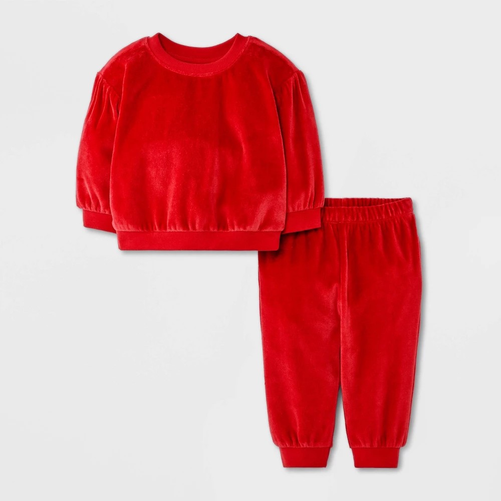 Baby Girls' 2pc Cozy Velour Sweatshirt and Jogger Pants Set - Cat & Jack Red Newborn