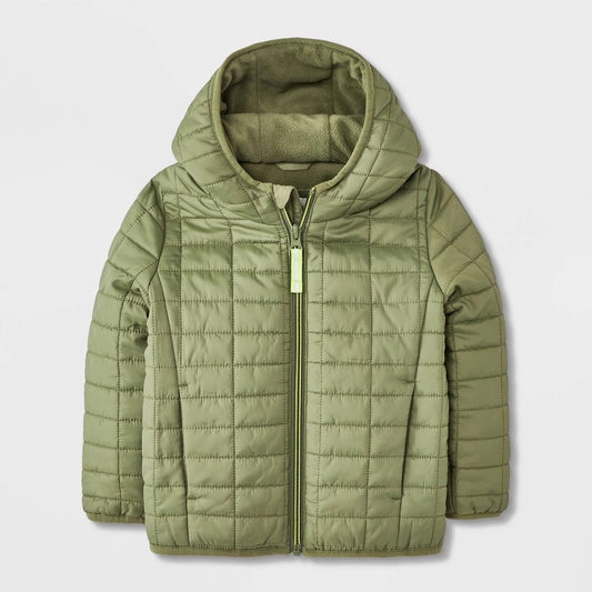 Cat & Jack Toddler Boys' Hooded Puffer Jacket Olive Green 2T
