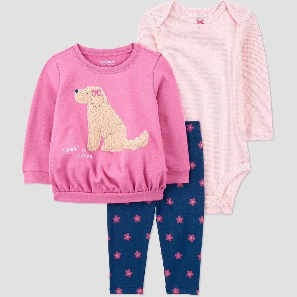 Carter's Just One You Baby Girls' 3pc Dog Sweatshirt Set - Newborn