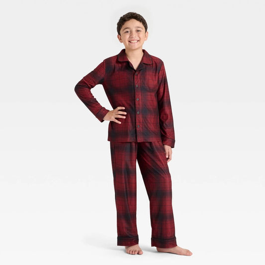 Cat & Jack Boys' 2pc Plaid  Pajama Set Red S
