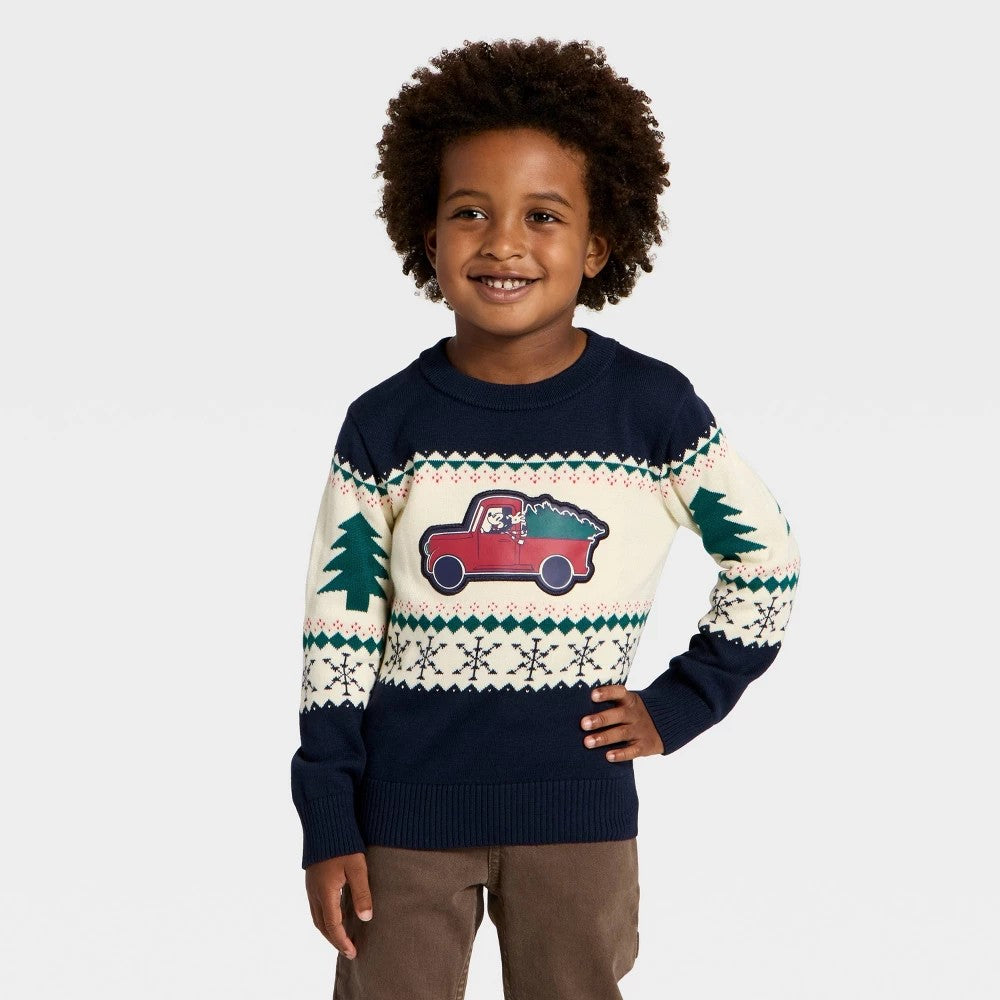 Disney Mickey Mouse Christmas Truck Sweater Navy 3T boys
