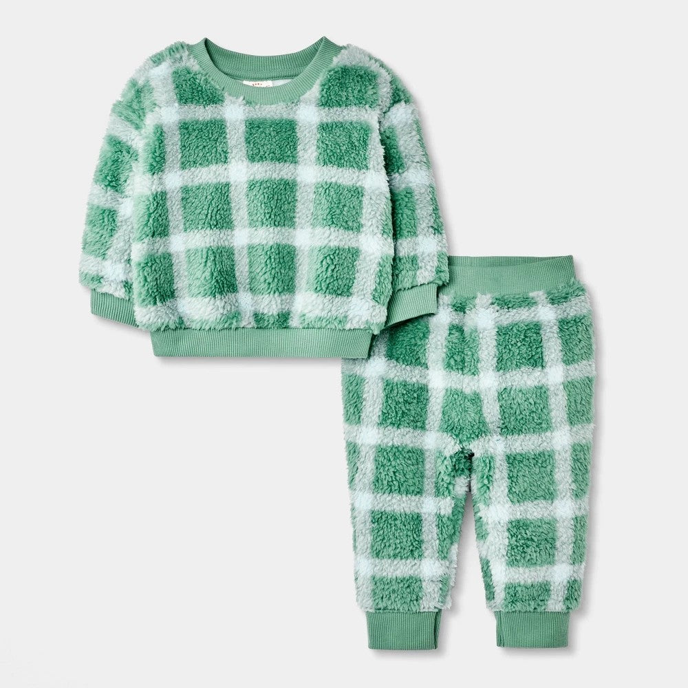 Cat & Jack Baby Boys' 2pc Plaid Faux Shearling Set Newborn