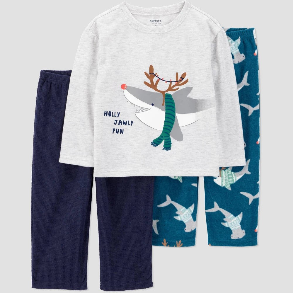 Carter's Toddler Boys' 3pc Shark Pajama Set - Teal 2T