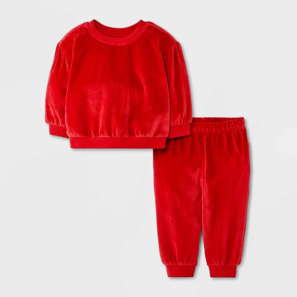 Cat & Jack Baby Girls' Velour Set - Red 3-6M