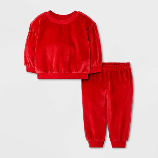 Cat & Jack Baby Girls' Velour Set - Red 3-6M