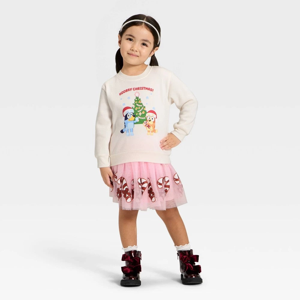 Bluey Girls' 2pc Christmas Fleece Set - Pink/Ivory 12M