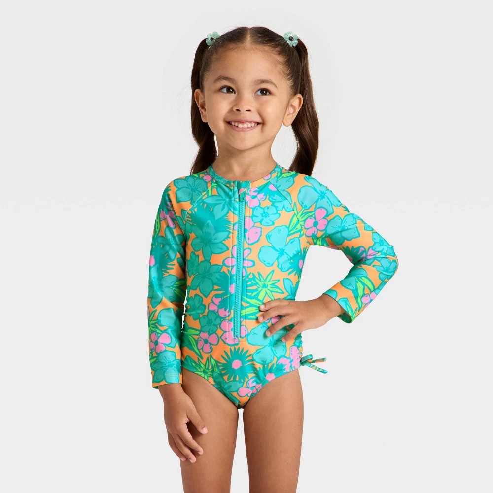 Cat & Jack Toddler Girls' Hibiscus Floral Rash Guard 2T