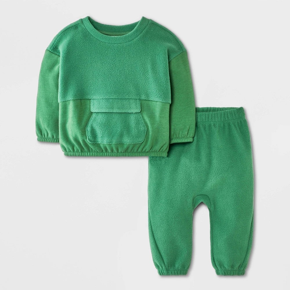 Cat & Jack Baby Boys' 2pc Fleece Set - Green Newborn