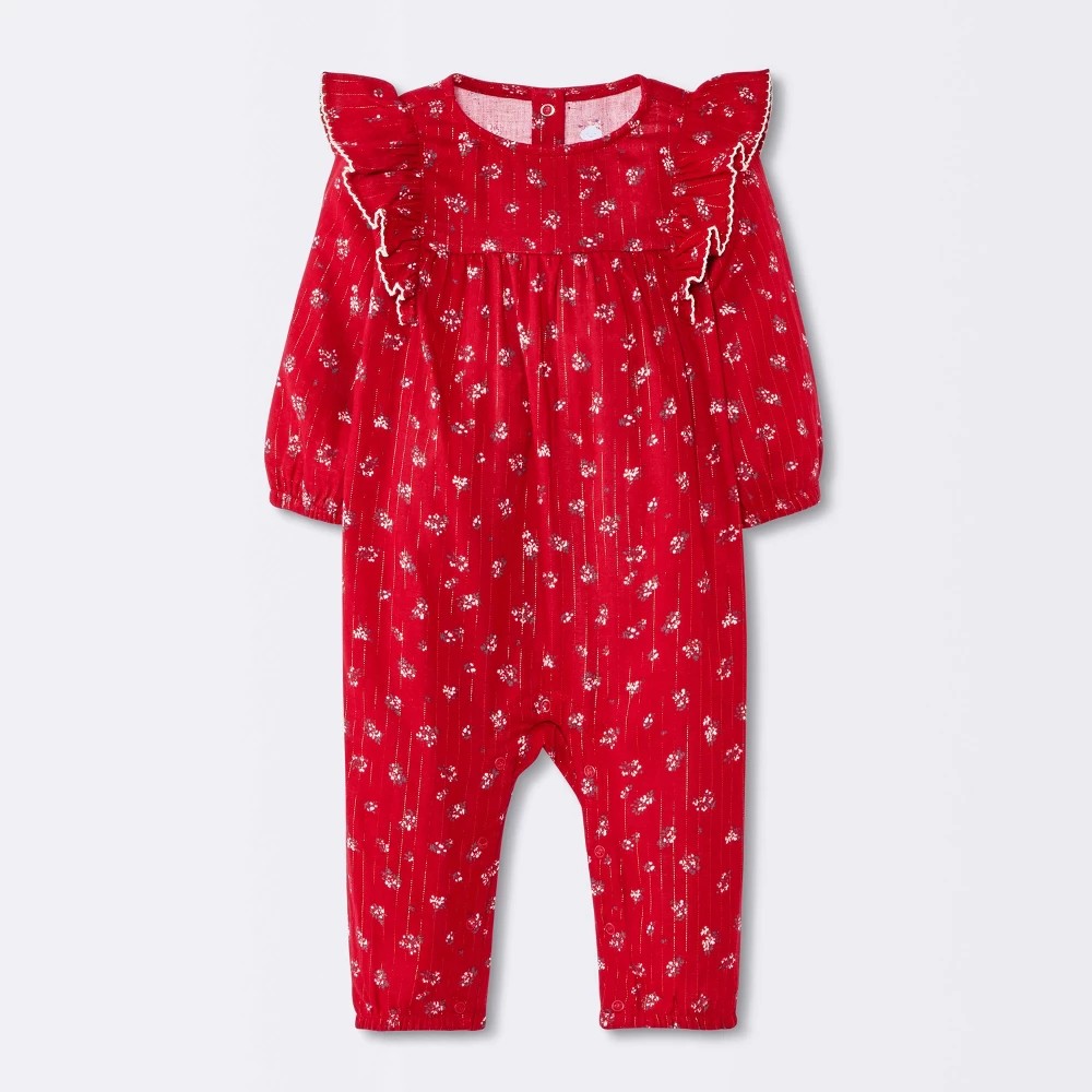 Cloud Island Baby Girls' Christmas Floral Romper Red 3-6M
