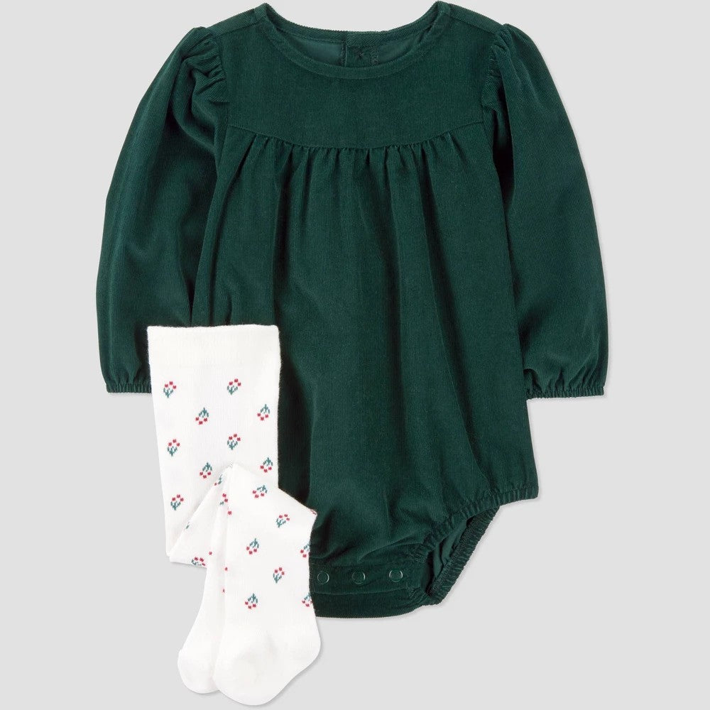 Carter's Baby Girls' Holiday Romper - Green 6M