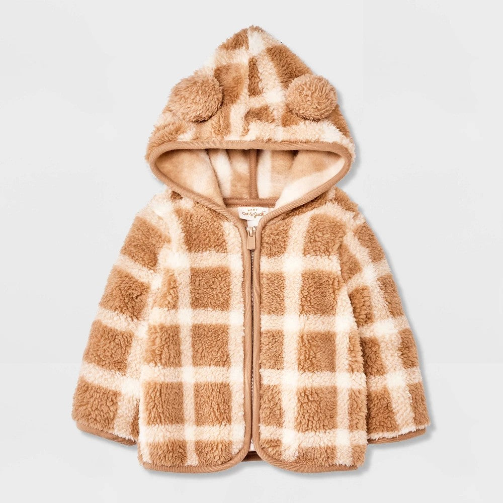 Cat & Jack Baby Plaid Faux Shearling Hooded Jacket 0-3M boys