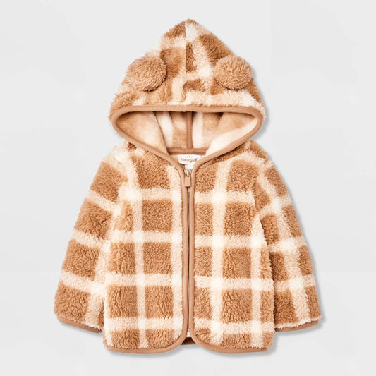 Cat & Jack Baby Plaid Faux Shearling Hooded Jacket 0-3M boys