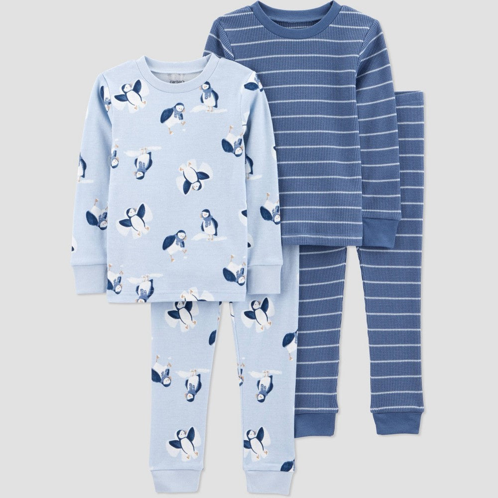 Carter's Toddler Boys' 4pc Cotton Pajama Set - Blue/Navy 3T
