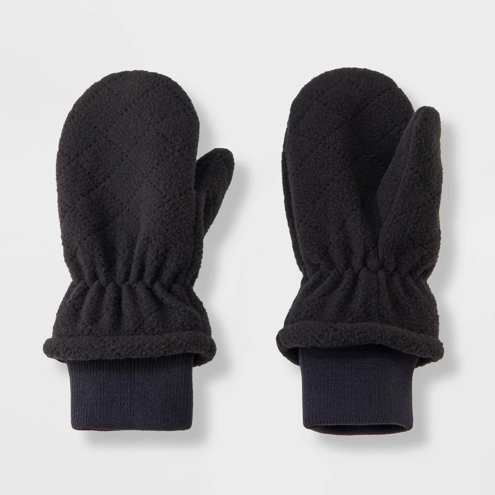Cat & Jack Toddler Quilted Fleece Mittens Black 12-24M