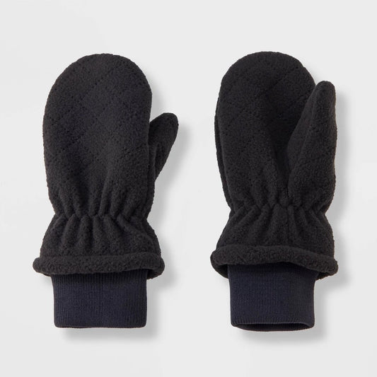 Cat & Jack Toddler Quilted Fleece Mittens Black 12-24M