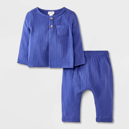 Cat & Jack Baby Boys' Henley Gauze Shirt & Pants Set 6-9M