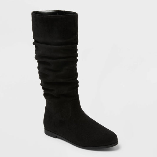 Cat & Jack Girls' Scrunch Knee High Boots Black Size 4
