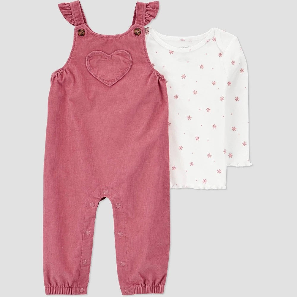 Carter's Baby Girls' Heart Overalls Set - Pink 12M