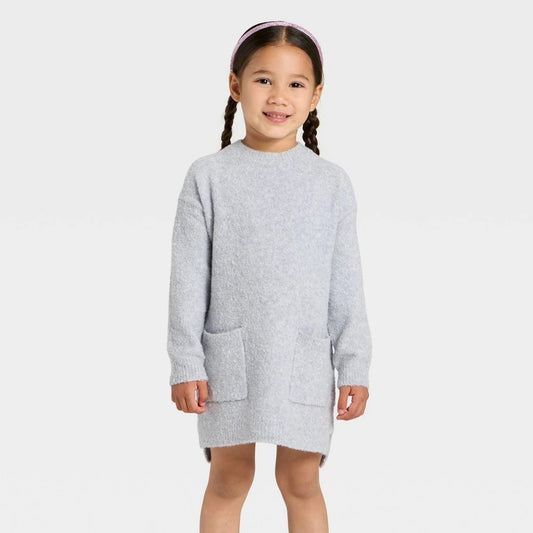 Cat & Jack Toddler Girls' Long Sleeve Dress - Heather Gray 5T