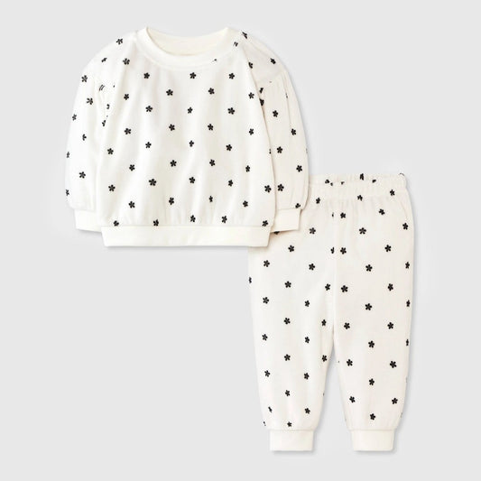 Cat & Jack Baby Girls' Velour Floral Set - Cream 0-3M