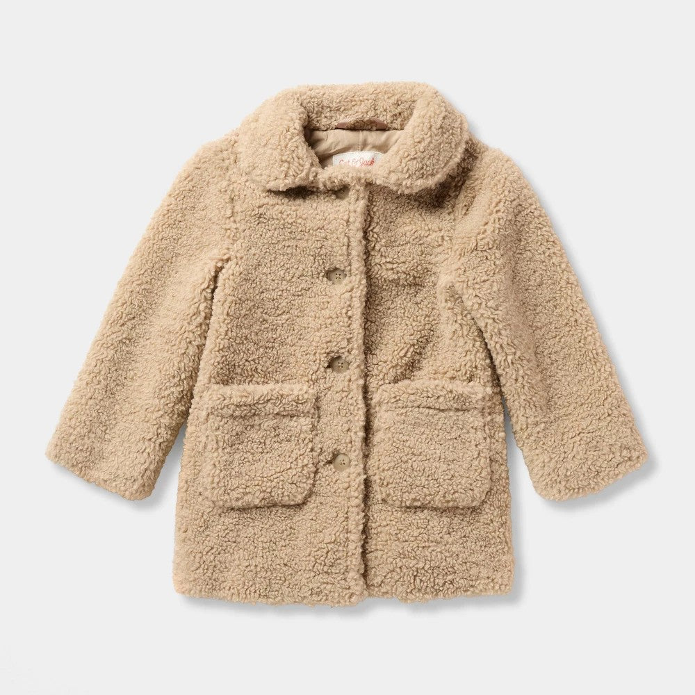 Cat & Jack Toddlers' girl Teddy Fleece Overcoat Light Brown 18M