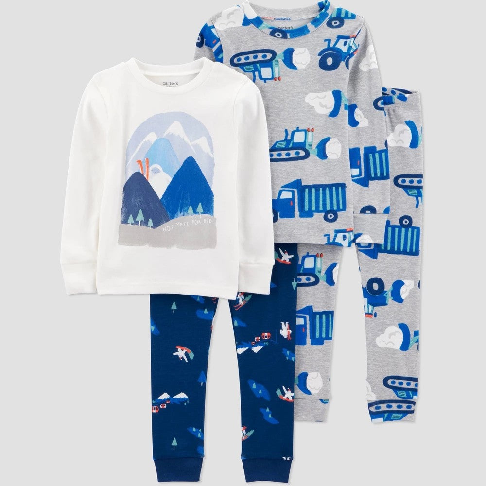 Carter's Toddler Boys' 4pc Cotton Pajama Set - Gray/Navy 12M