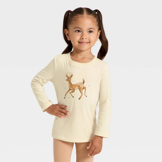 Cat & Jack Toddler Girls' Long Sleeve Graphic T-Shirt 2T Beige