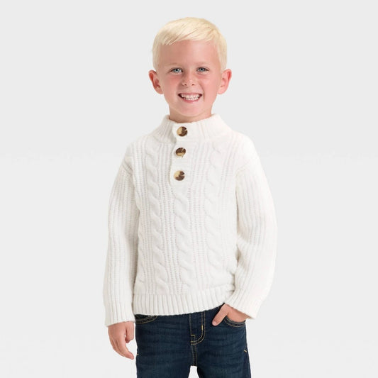 Cat & Jack Toddler Boys' Mockneck Knit Sweater Cream 4T
