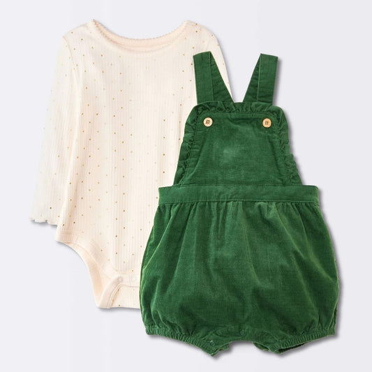 Cloud Island Baby Girls' Polka Dot Bodysuit Overalls Set 24M