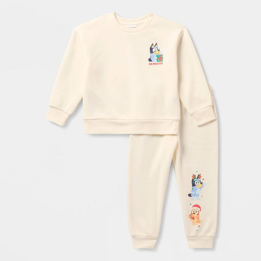 Toddler 2pc Bluey Christmas Fleece Sweatshirt and Joggers Set - Off-White 5T boys