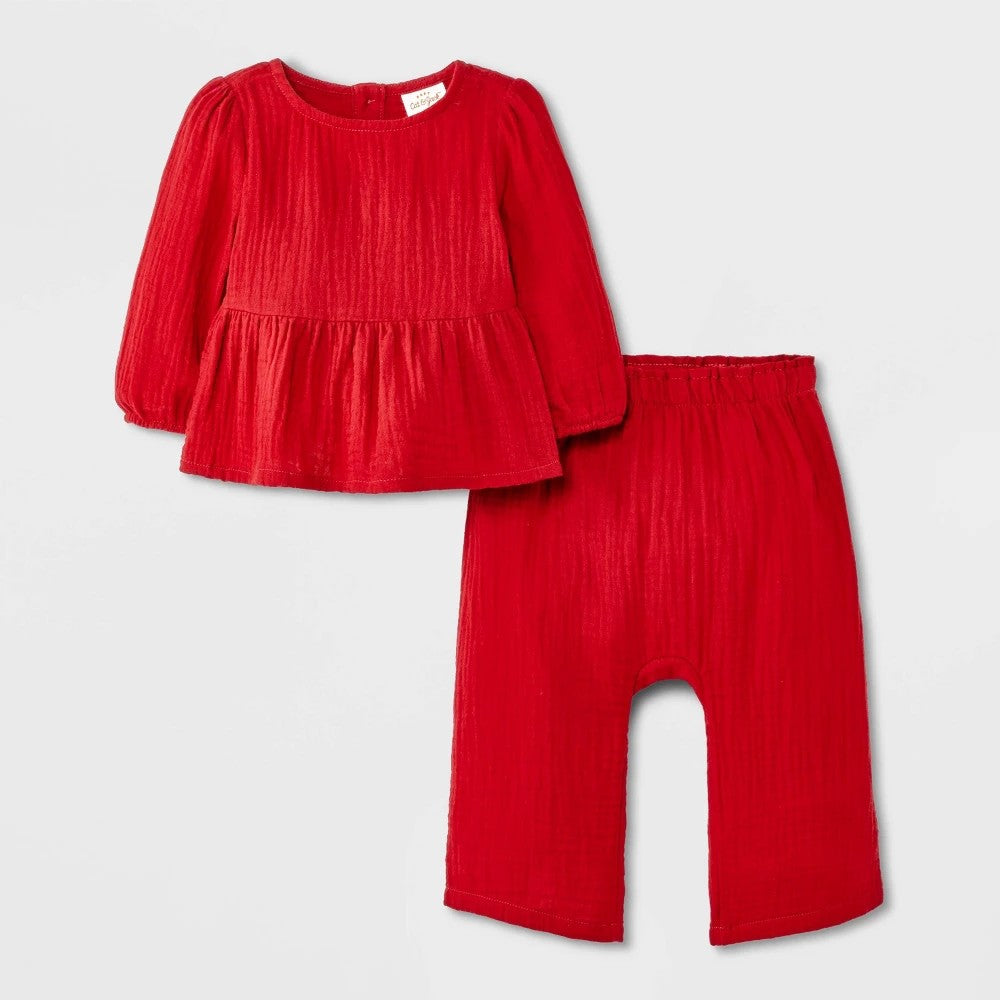 Cat & Jack Baby Girls' 2pc Red Gauze Peplum Set 24M