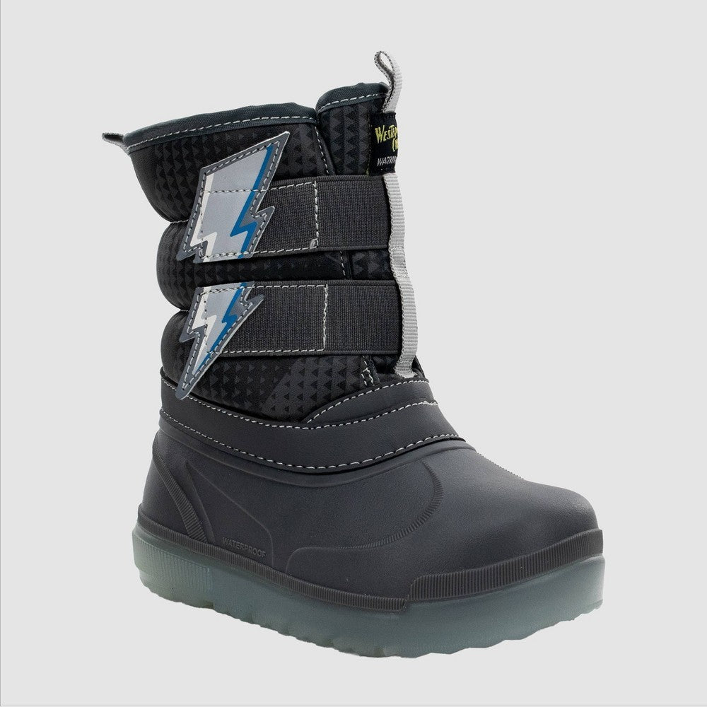 Western Chief Toddler Boys' Denali Lighted Faux Fur Lightning Bolt Winter Boots - Gray 10T