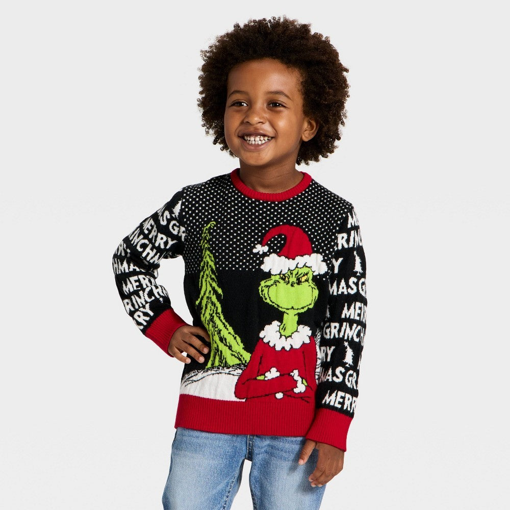 The Grinch Toddler Boys' Santa Hat Christmas Sweater - Black 2T