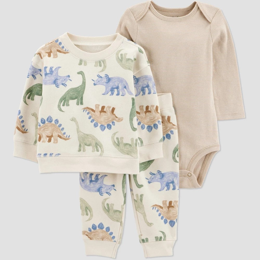 Carter's Baby Boys' 3pc Dinosaur Outfit - Cream Newborn