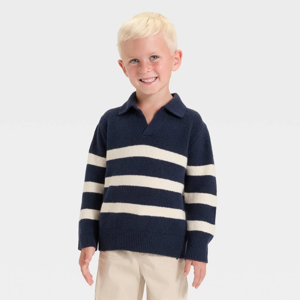 Cat & Jack Toddler Boys' Navy Blue Striped V-Neck Sweater 4T