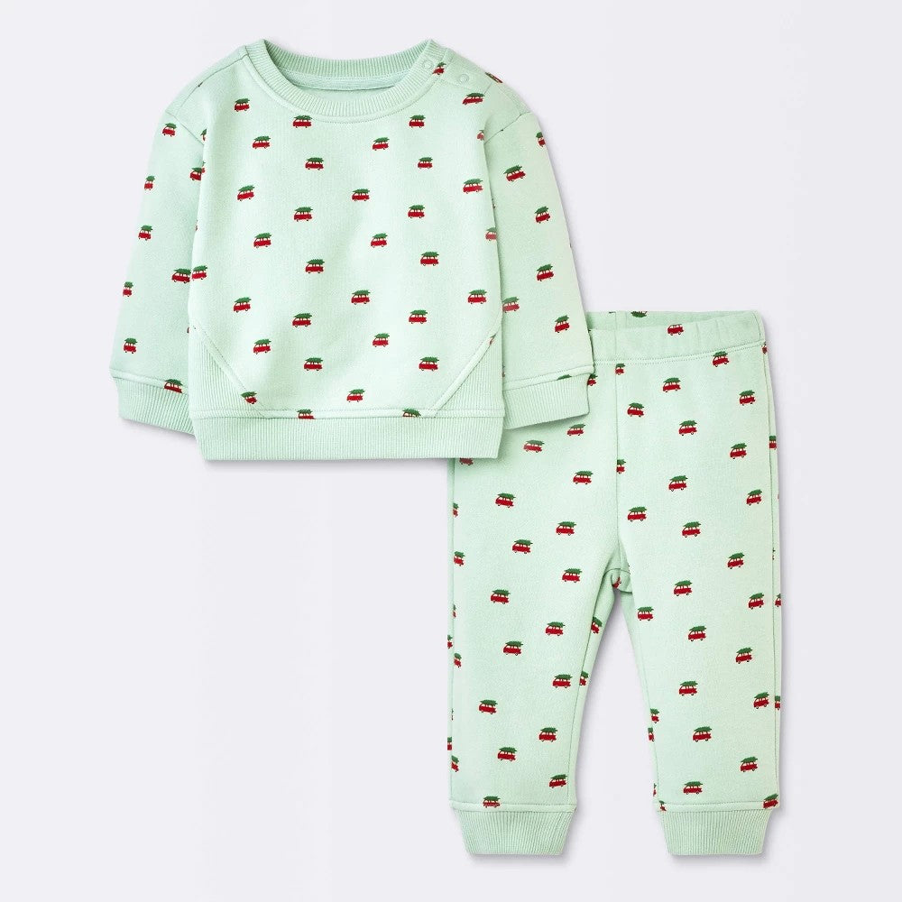 Cloud Island Baby Christmas Fleece Set Mint Green 0-3M boys
